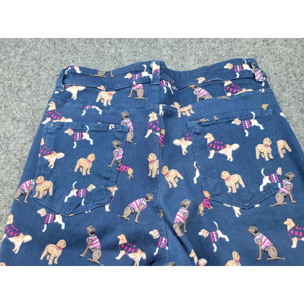Simply Southern Dog Print Pants Navy Blue Pink Ric-Rac Trim Womens Small - Picture 12 of 14